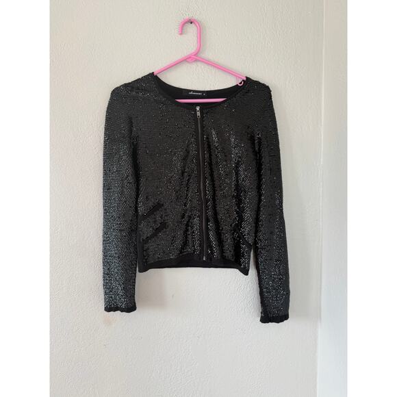 Women's OLIVACEOUS Black Sequins Zipper Jacket Coat Size Med - Picture 7 of 9